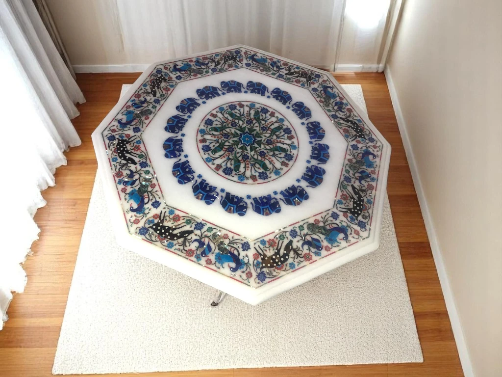 White Marble Side Table for Living Room